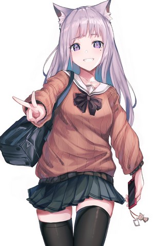 Anime girl with cat ears and school uniform