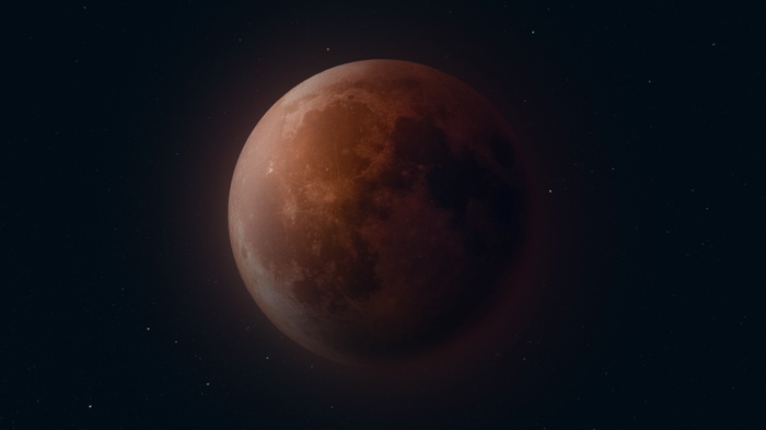 Blood Moon in a Starry Night Sky
