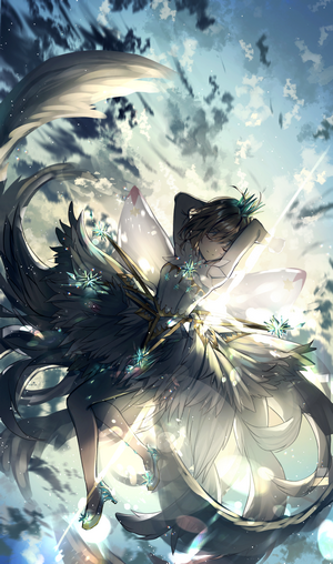Anime girl with wings and snowflakes