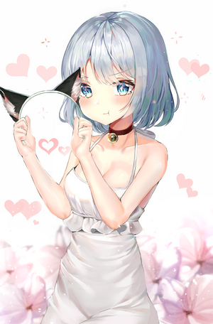 Anime girl with cat ears and white dress
