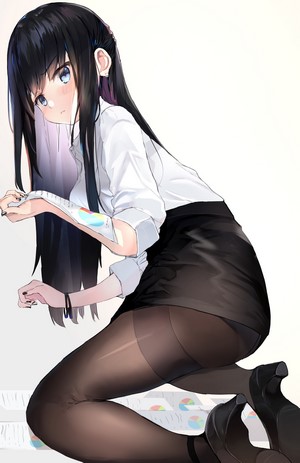 Anime girl in office attire kneeling