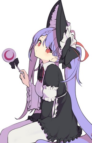 Anime girl with cat ears holding a lollipop