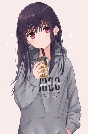 Anime Girl with Purple Eyes and Hooded Jacket