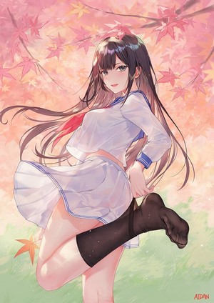Anime girl in school uniform with legs up