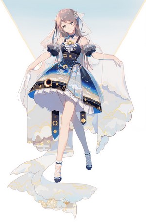 Anime girl in a starry night dress