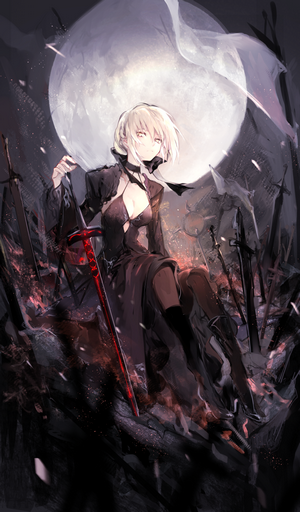 Saber Alter from Fate Series with Sword and Moon