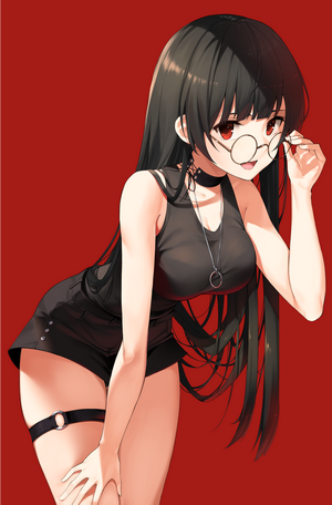 Anime girl with black hair and glasses