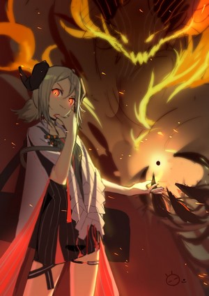 Anime girl with fiery demon behind her