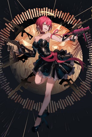 Anime girl with pink hair and guns