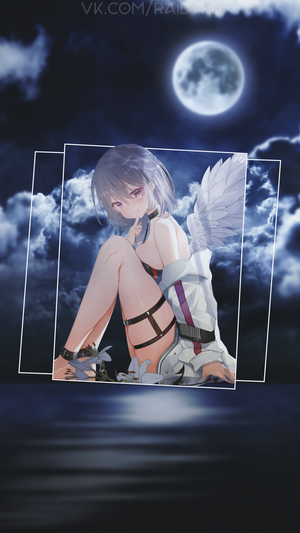 Anime girl with wings under the moon