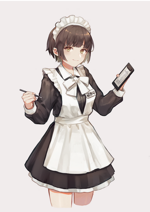 Anime maid holding a stylus and tablet