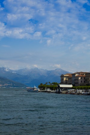 Lake Como with Mountains and Buildings in Bellagio, Italy
