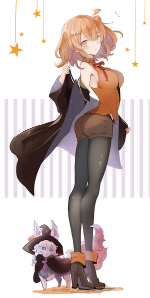 Anime girl in witch costume with a small creature
