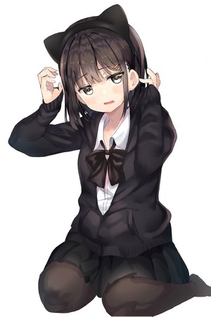 Anime girl with cat ears in school uniform