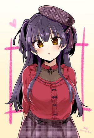 Anime girl with purple hair and beret
