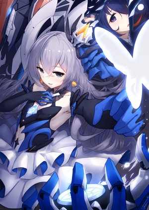 Anime girls with mechanical suits and butterfly