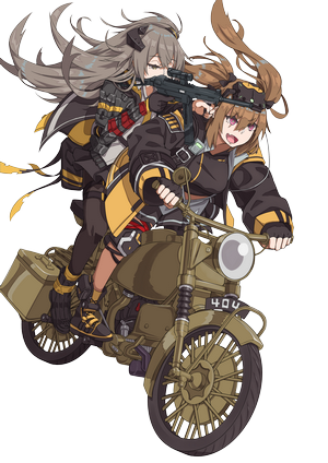 UMP9 and UMP45 from Girls Frontline riding a motorcycle