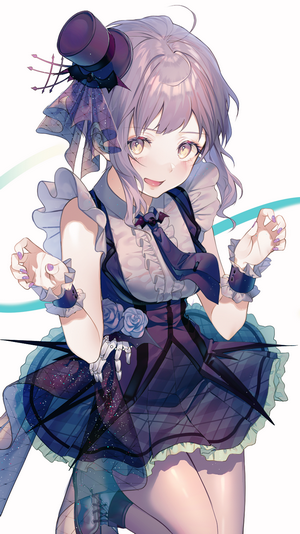 Anime girl with purple hair and a top hat