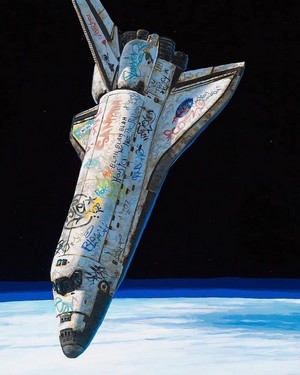 Space Shuttle Covered in Graffiti Orbiting Earth