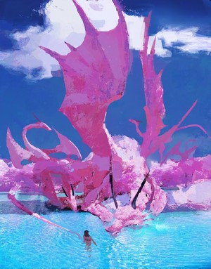Pink Dragon and Woman in Water