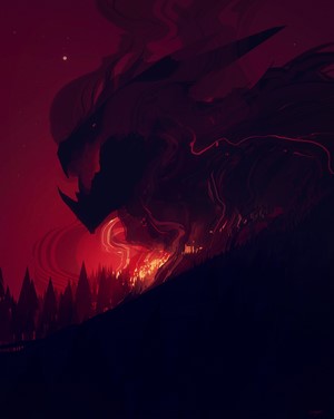 Demon in a fiery forest by Bastien Grivet