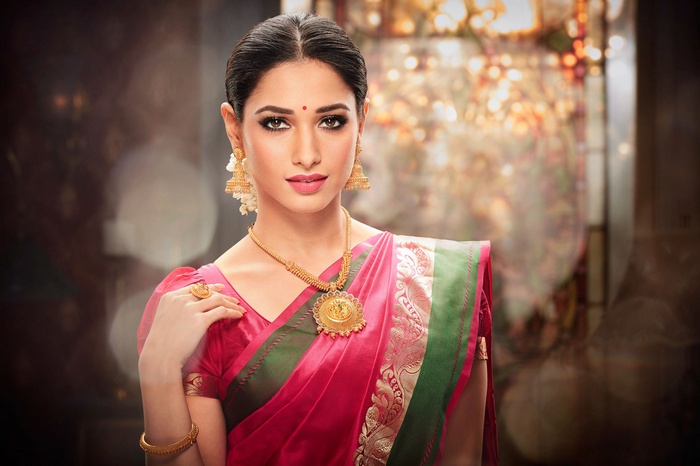 Tamannaah in traditional South Indian saree and jewelry