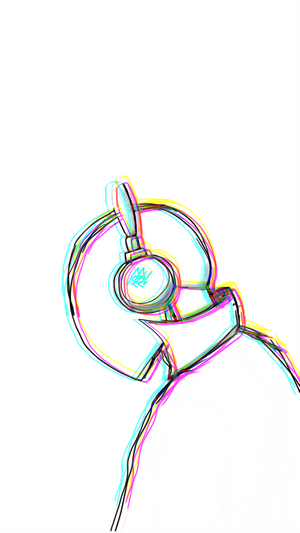 Sketch of a character wearing headphones