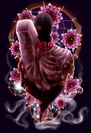 Jhin from League of Legends with flowers and dreamcatchers