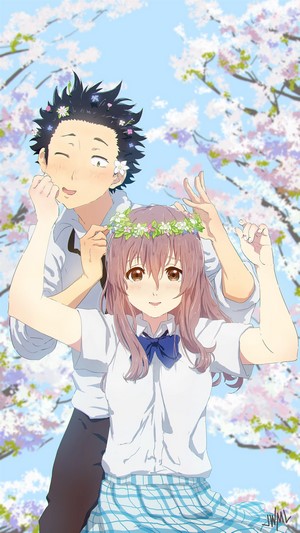 Shouko Nishimiya and Shoya Ishida from Koe no Katachi with flower crown