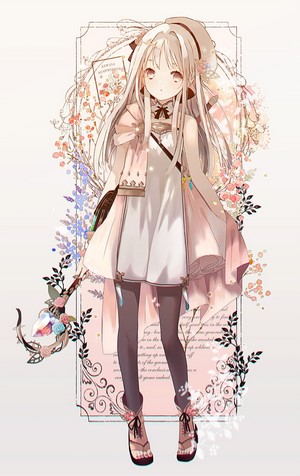 Anime girl with staff and flowers