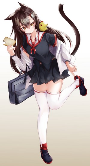 Cat girl with yellow eyes and school uniform from Girls Frontline