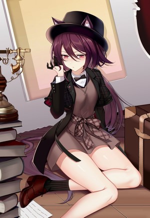 Anime girl with cat ears and hat