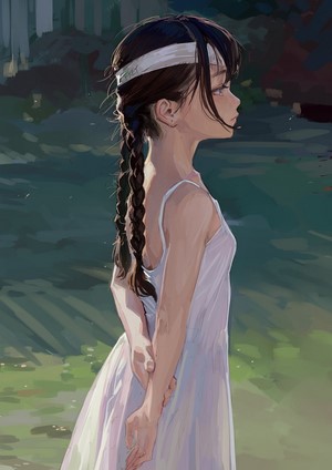 Anime girl with braided hair and white dress