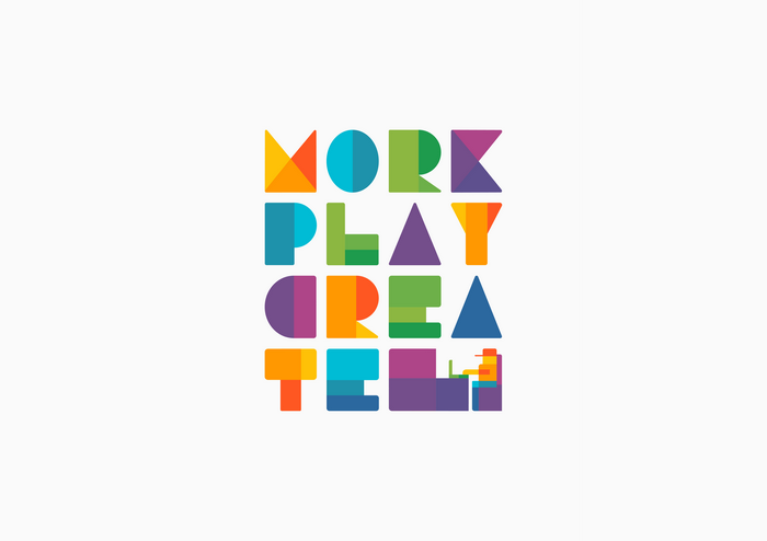 Colorful letters spelling WORK PLAY CREATE