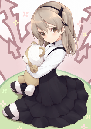 Anime girl holding a teddy bear