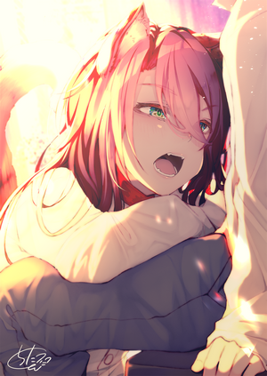 Anime girl with pink hair and cat ears