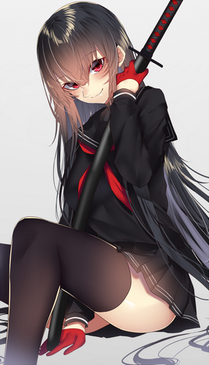 Anime girl with katana in school uniform