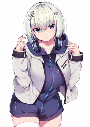 Anime girl with headphones and jacket
