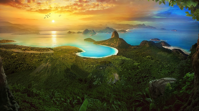 Rio de Janeiro landscape at sunrise with Sugarloaf Mountain