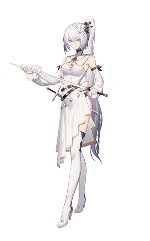 Anime girl with white hair holding swords