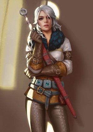 Ciri from The Witcher holding a sword