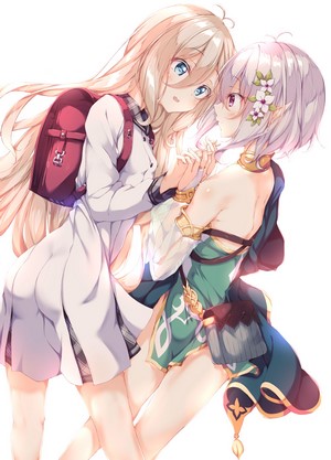 Two anime girls holding hands