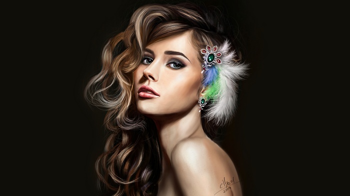 Fantasy girl with feathers and jewels
