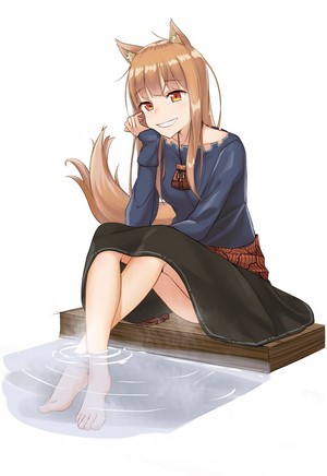 Holo from Spice and Wolf sitting with feet in water