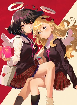 Two anime girls with wings and halos