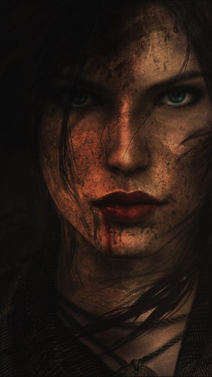Lara Croft from Tomb Raider with dirt and blood