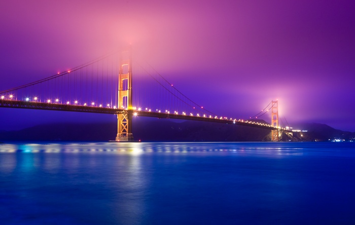Golden Gate Bridge at Night with Purple Haze