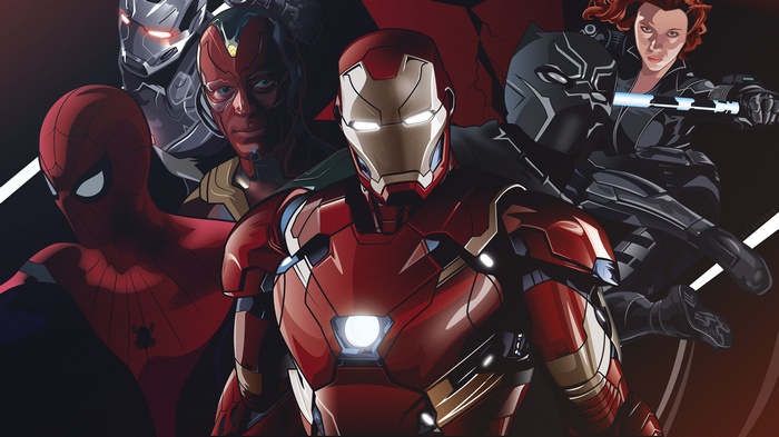 Civil War, 4K, Team Iron Man, Iron Man, War Machine, Vision, Spider-Man, Superheroes, Black Widow, Black Panther, Marvel Comics
