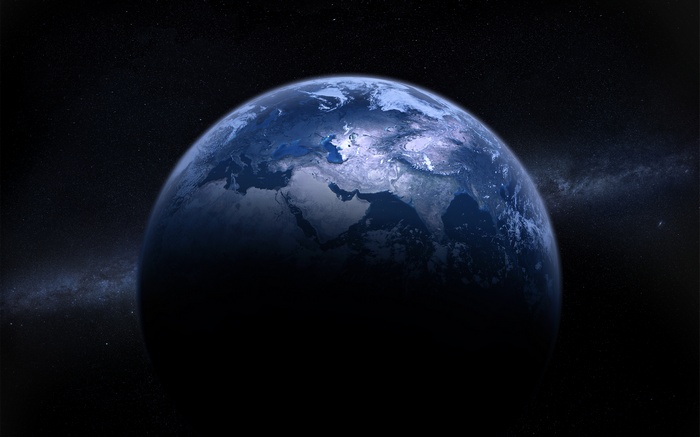 Earth from space with Milky Way galaxy