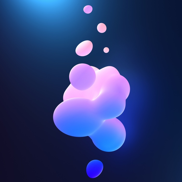 Abstract fluid blobs with blue and pink gradient